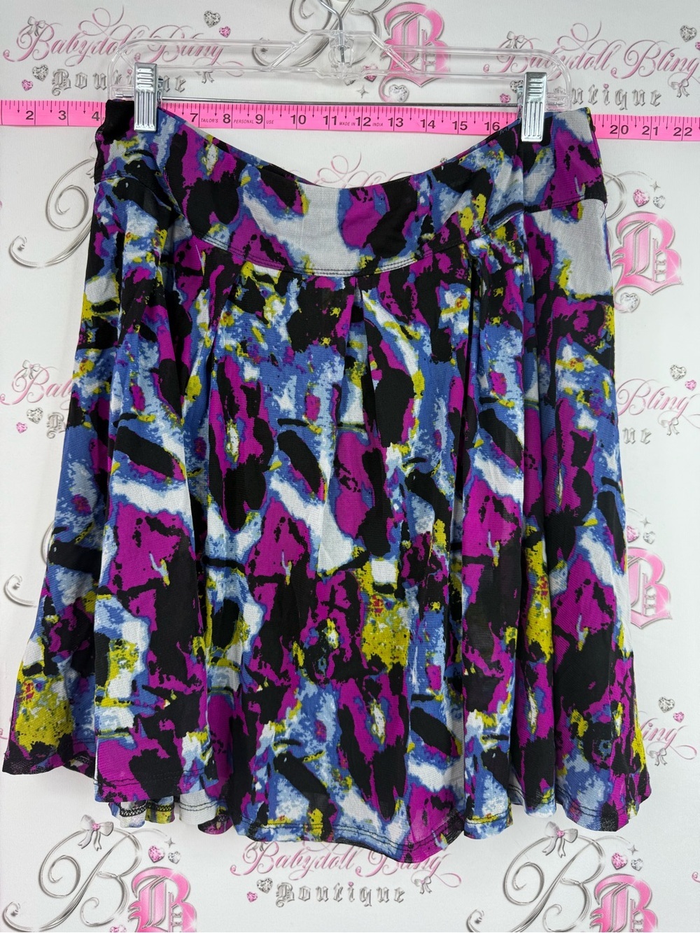cleo skirt Multicolor Abstract Print Skater Skirt — Purple, Blue, Black, Yellow